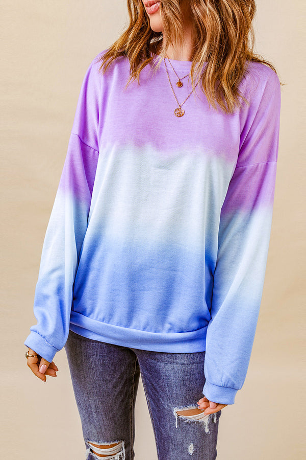 Tie-Dye Drop Shoulder Round Neck Sweatshirt-Teresa's Fashionista LLC