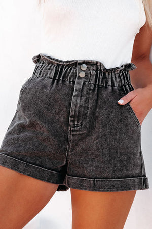 Paperbag Waist Denim Shorts with Pockets-Teresa's Fashionista LLC