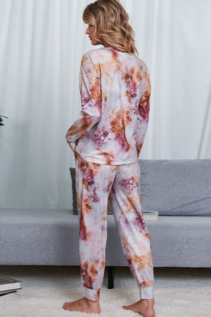 Tie-Dye Crewneck Top and Drawstring Waist Joggers Lounge Set-Teresa's Fashionista LLC