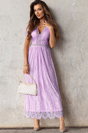 Scalloped Trim Lace Plunge Dress-Teresa's Fashionista LLC