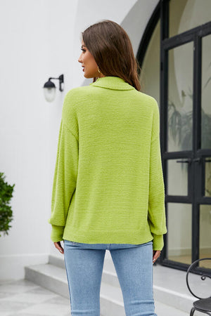Mock Neck Dropped Shoulder Long Sleeve Sweater-Teresa's Fashionista LLC