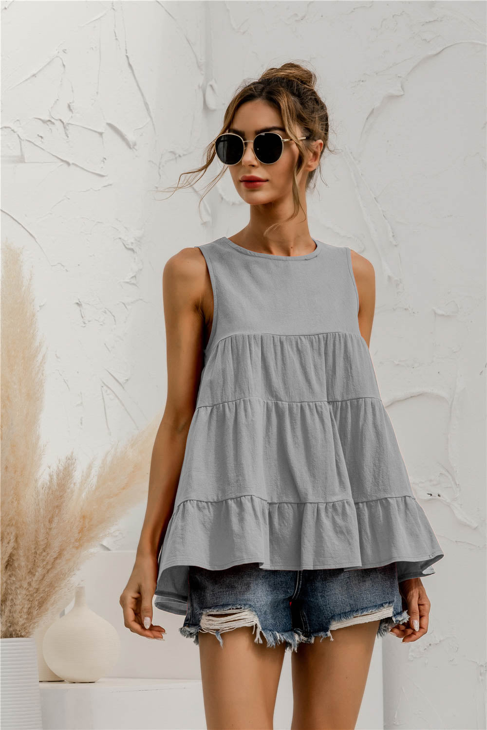Round Neck Tiered Tank-Teresa's Fashionista LLC