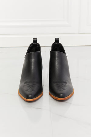 MMShoes Trust Yourself Embroidered Crossover Cowboy Bootie in Black-Teresa's Fashionista LLC