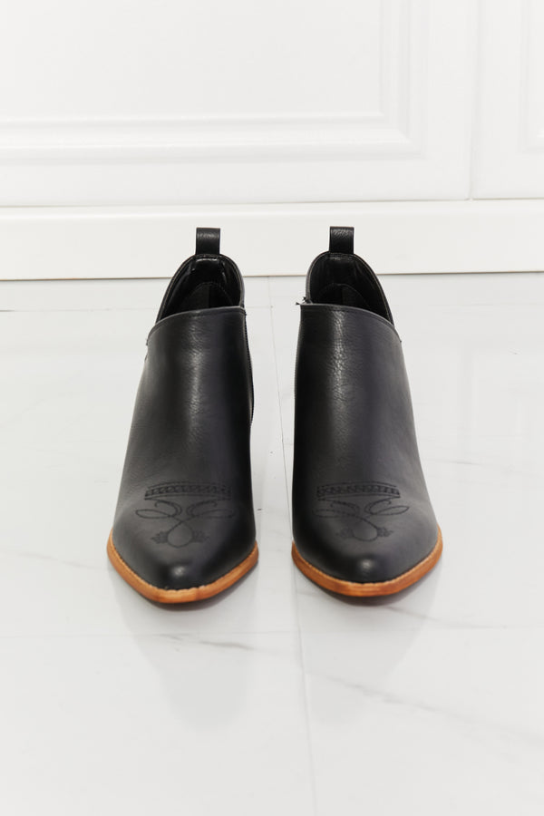 MMShoes Trust Yourself Embroidered Crossover Cowboy Bootie in Black-Teresa's Fashionista LLC