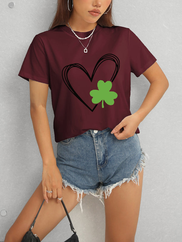 Heart Lucky Clover Short Sleeve T-Shirt-Teresa's Fashionista LLC