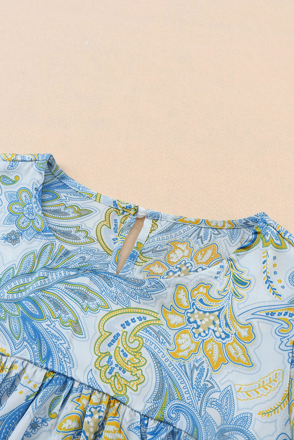 Printed Round Neck Short Sleeve Blouse-Teresa's Fashionista LLC