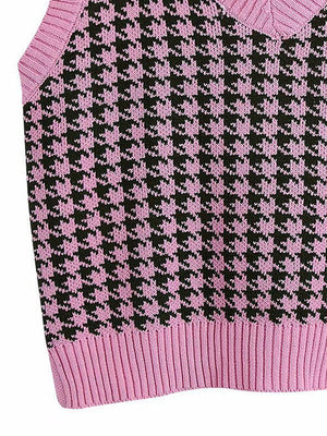 Houndstooth V-Neck Sweater Vet-Teresa's Fashionista LLC