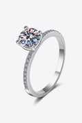 1 Carat Moissanite Rhodium-Plated Side Stone Ring-Teresa's Fashionista LLC