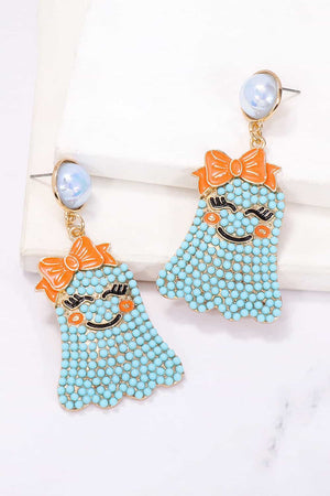 Smiling Ghost Shape Synthetic Pearl Earrings-Teresa's Fashionista LLC