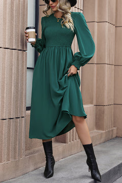 Smocked Long Sleeve Midi Dress-Teresa's Fashionista LLC