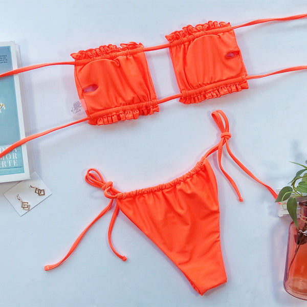 Frill Trim Ruched Bikini Set-Teresa's Fashionista LLC