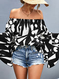 Printed Off-Shoulder Bell Sleeve Blouse-Teresa's Fashionista LLC