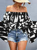 Printed Off-Shoulder Bell Sleeve Blouse-Teresa's Fashionista LLC