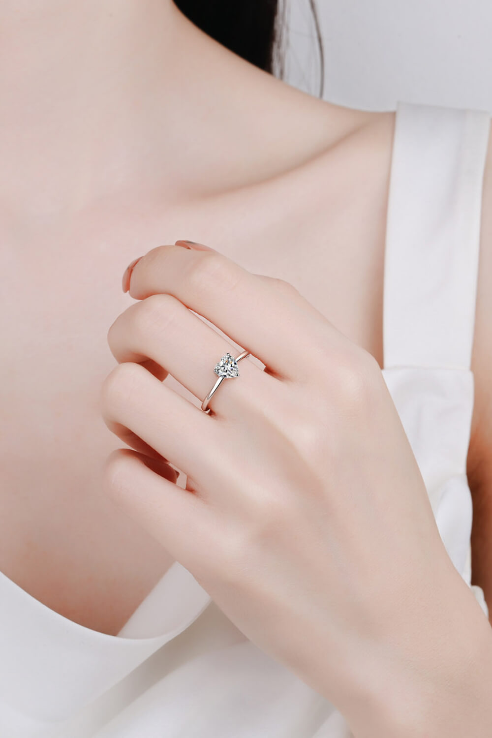 925 Sterling Silver Heart-Shaped Moissanite Solitaire Ring-Teresa's Fashionista LLC