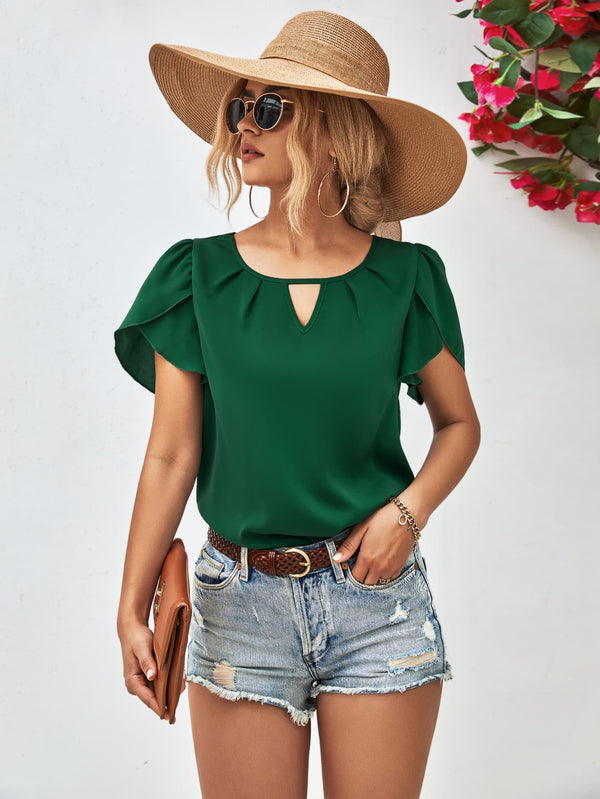 Cutout Round Neck Petal Sleeve Blouse-Teresa's Fashionista LLC