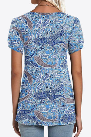 Printed Petal Sleeve V-Neck Blouse-Teresa's Fashionista LLC