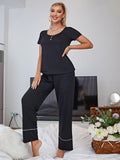 Scoop Neck Top and Elastic Waist Pants Lounge Set-Teresa's Fashionista LLC