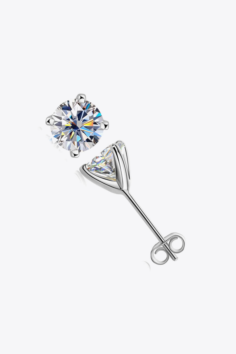 925 Sterling Silver 1 Carat Moissanite 4-Prong Stud Earrings-Teresa's Fashionista LLC