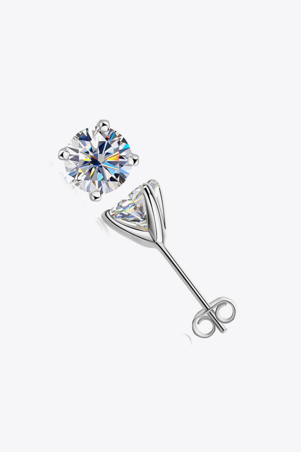 925 Sterling Silver 1 Carat Moissanite 4-Prong Stud Earrings-Teresa's Fashionista LLC