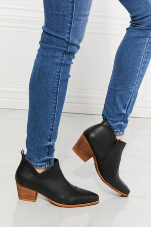 MMShoes Trust Yourself Embroidered Crossover Cowboy Bootie in Black-Teresa's Fashionista LLC