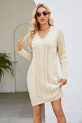 Cable-Knit Long Sleeve Sweater Dress-Teresa's Fashionista LLC