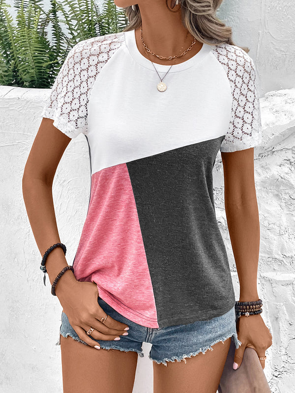 Color Block Raglan Sleeve Round Neck Tee-Teresa's Fashionista LLC
