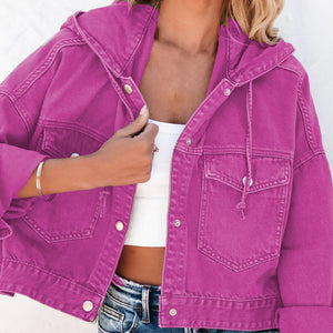 Hooded Dropped Shoulder Denim Jacket-Teresa's Fashionista LLC