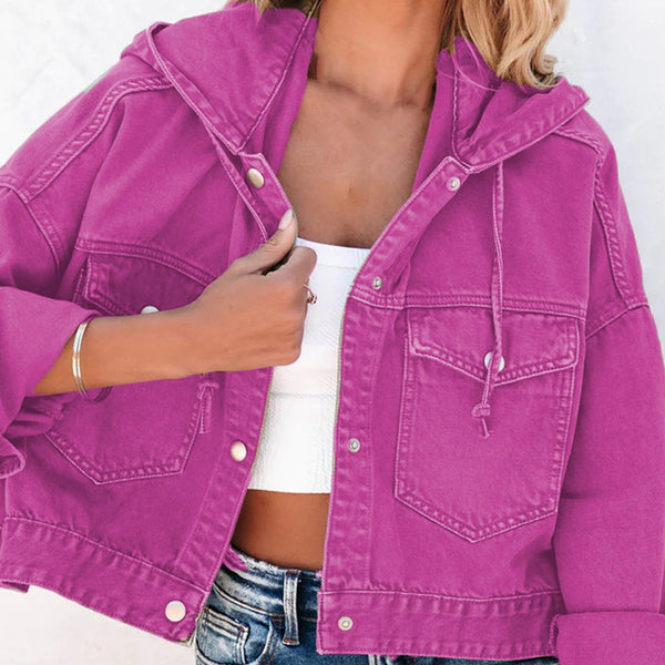 Hooded Dropped Shoulder Denim Jacket-Teresa's Fashionista LLC