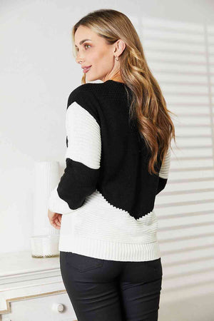 Woven Right Two-Tone Openwork Rib-Knit Sweater-Teresa's Fashionista LLC