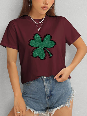 Lucky Clover Round Neck T-Shirt-Teresa's Fashionista LLC