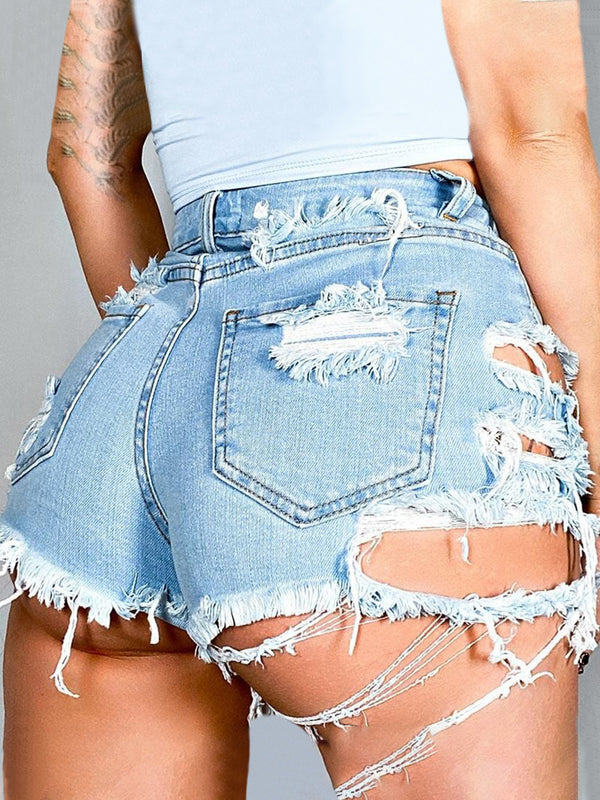 Distressed Raw Hem Denim Shorts with Pockets-Teresa's Fashionista LLC