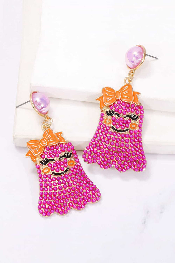 Smiling Ghost Shape Synthetic Pearl Earrings-Teresa's Fashionista LLC