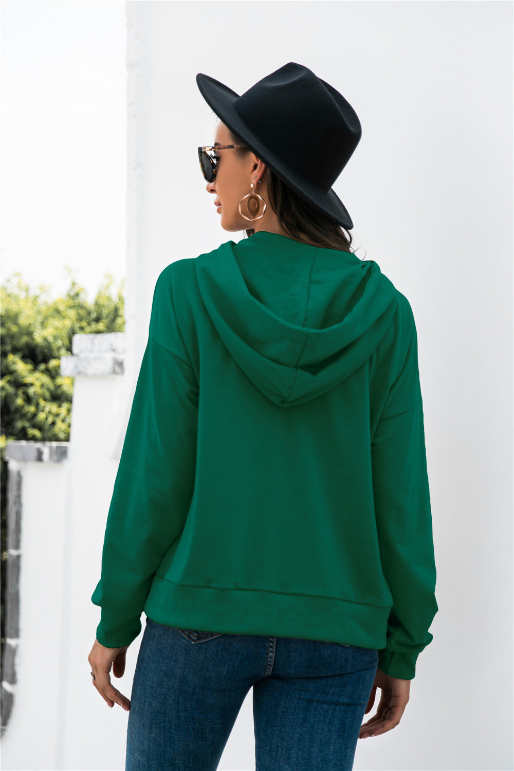 Half-Snap Drawstring Hoodie with Kangaroo Pocket-Teresa's Fashionista LLC