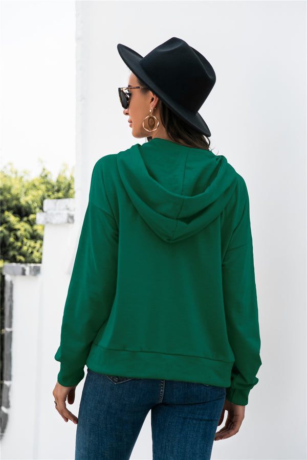 Half-Snap Drawstring Hoodie with Kangaroo Pocket-Teresa's Fashionista LLC