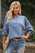 Half Button Puff Sleeve Blouse-Teresa's Fashionista LLC