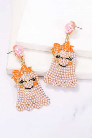 Smiling Ghost Shape Synthetic Pearl Earrings-Teresa's Fashionista LLC