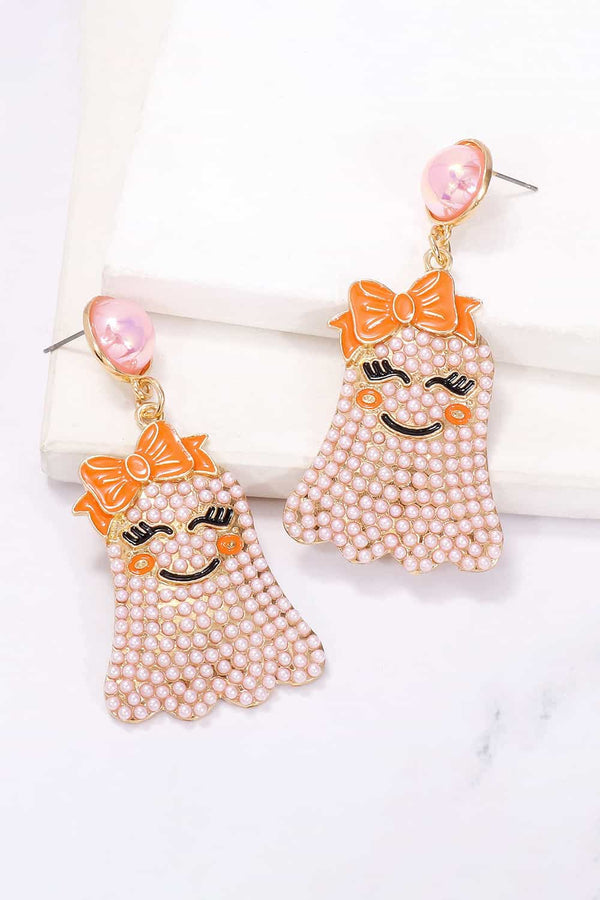Smiling Ghost Shape Synthetic Pearl Earrings-Teresa's Fashionista LLC