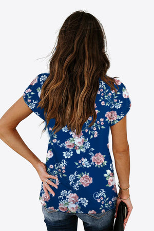 Printed Petal Sleeve V-Neck Blouse-Teresa's Fashionista LLC