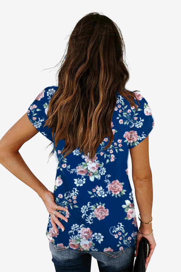 Printed Petal Sleeve V-Neck Blouse-Teresa's Fashionista LLC