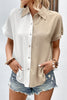 Two-Tone Contrast Short Sleeve Shirt-Teresa's Fashionista LLC