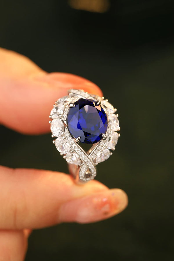 5 Carat Lab-Grown Sapphire Platinum-Plated Ring-Teresa's Fashionista LLC