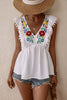 Embroidered Pom-Pom Trim Cap Sleeve Babydoll Top-Teresa's Fashionista LLC