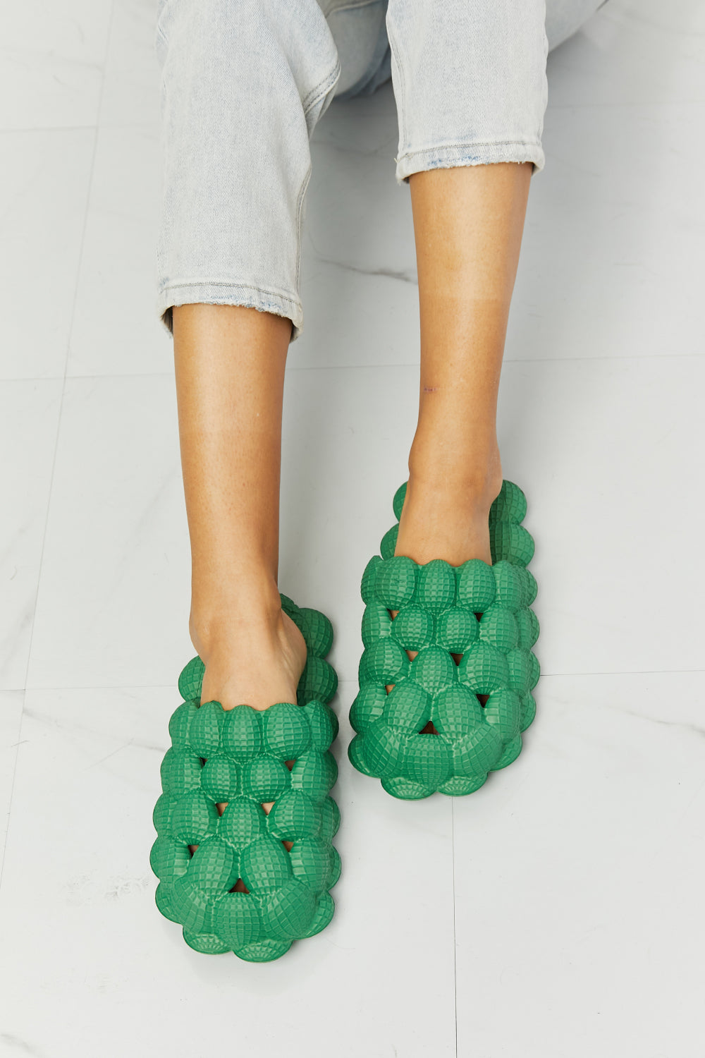 NOOK JOI Laid Back Bubble Slides in Green-Teresa's Fashionista LLC