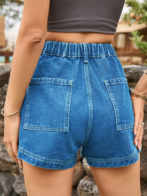 High Waist Denim Shorts with Pockets-Teresa's Fashionista LLC