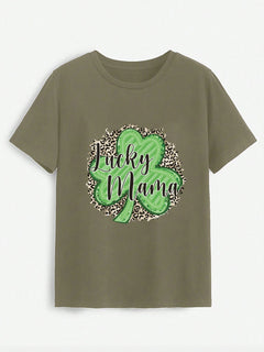 LUCKY MAMA Round Neck T-Shirt-Teresa's Fashionista LLC