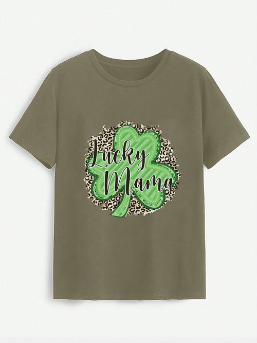 LUCKY MAMA Round Neck T-Shirt-Teresa's Fashionista LLC