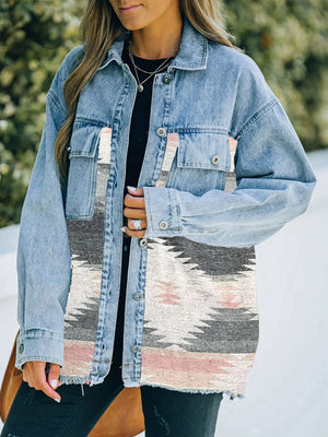 Collared Neck Dropped Shoulder Denim Jacket-Teresa's Fashionista LLC