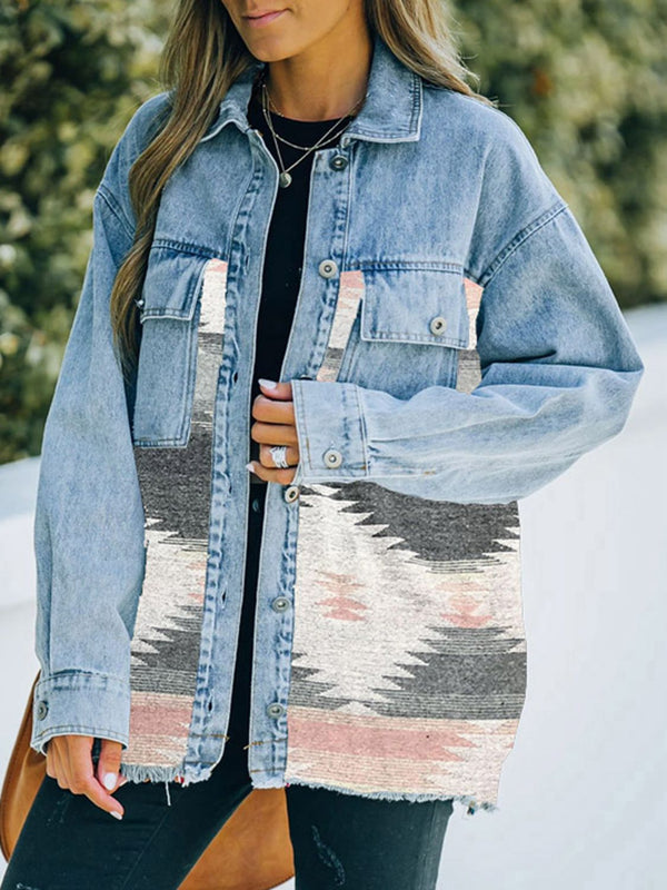 Collared Neck Dropped Shoulder Denim Jacket-Teresa's Fashionista LLC