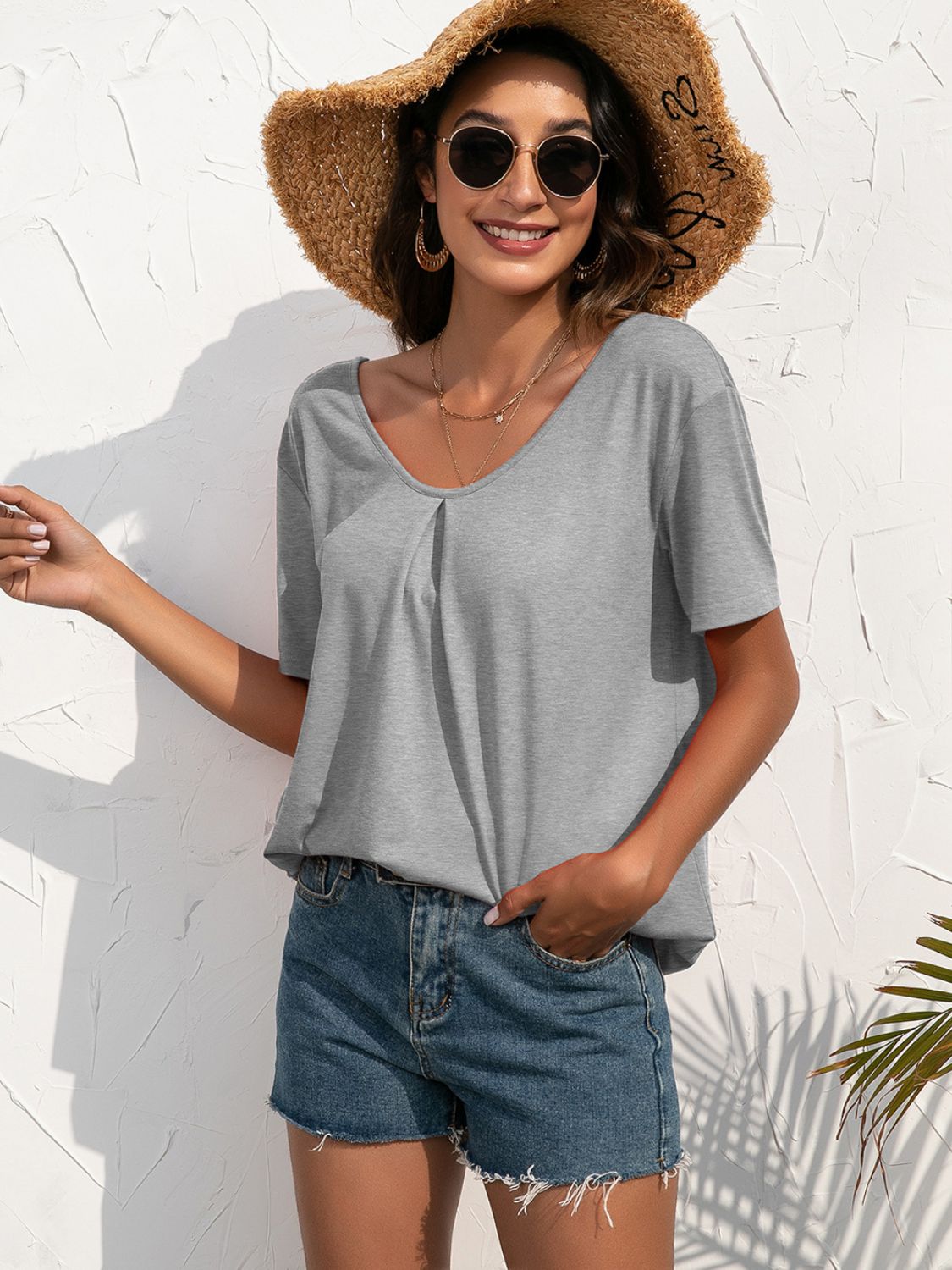 Lace Trim Short Sleeve Top-Teresa&#39;s Fashionista LLC
