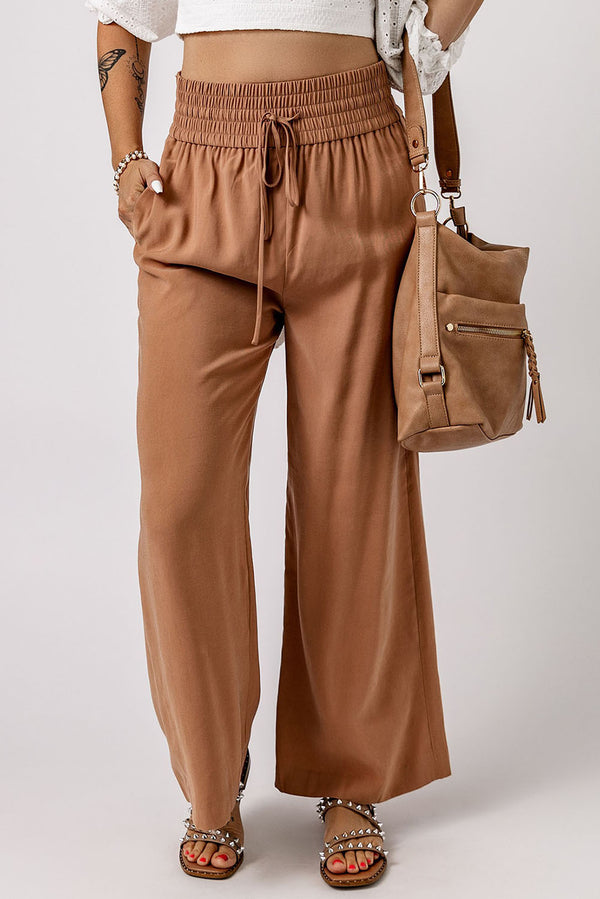 Drawstring Smocked Waist Wide Leg Pants-Teresa's Fashionista LLC